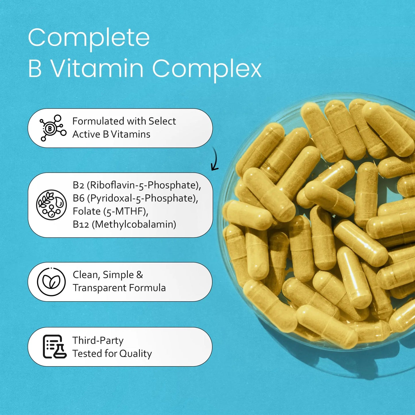 NaturaLife Labs Vitamin B Complex – All B Vitamins Including Active B2, B6, B9 & B12 (Methylcobalamin), Plus B1, B3, B5, B7 & Vitamin C – 100 Capsules NaturaLife Labs