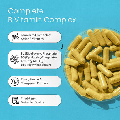 NaturaLife Labs Vitamin B Complex – All B Vitamins Including Active B2, B6, B9 & B12 (Methylcobalamin), Plus B1, B3, B5, B7 & Vitamin C – 100 Capsules NaturaLife Labs