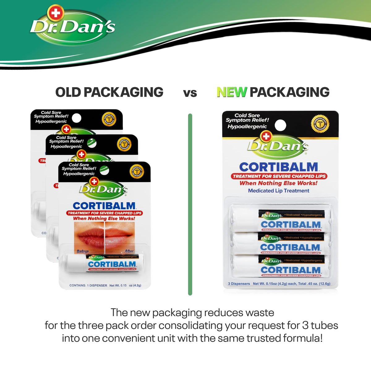 Dr. Dan's Cortibalm 3-Pack 1% Hydrocortisone Lip Balm for Dry Cracked Lips Dr. Dan's