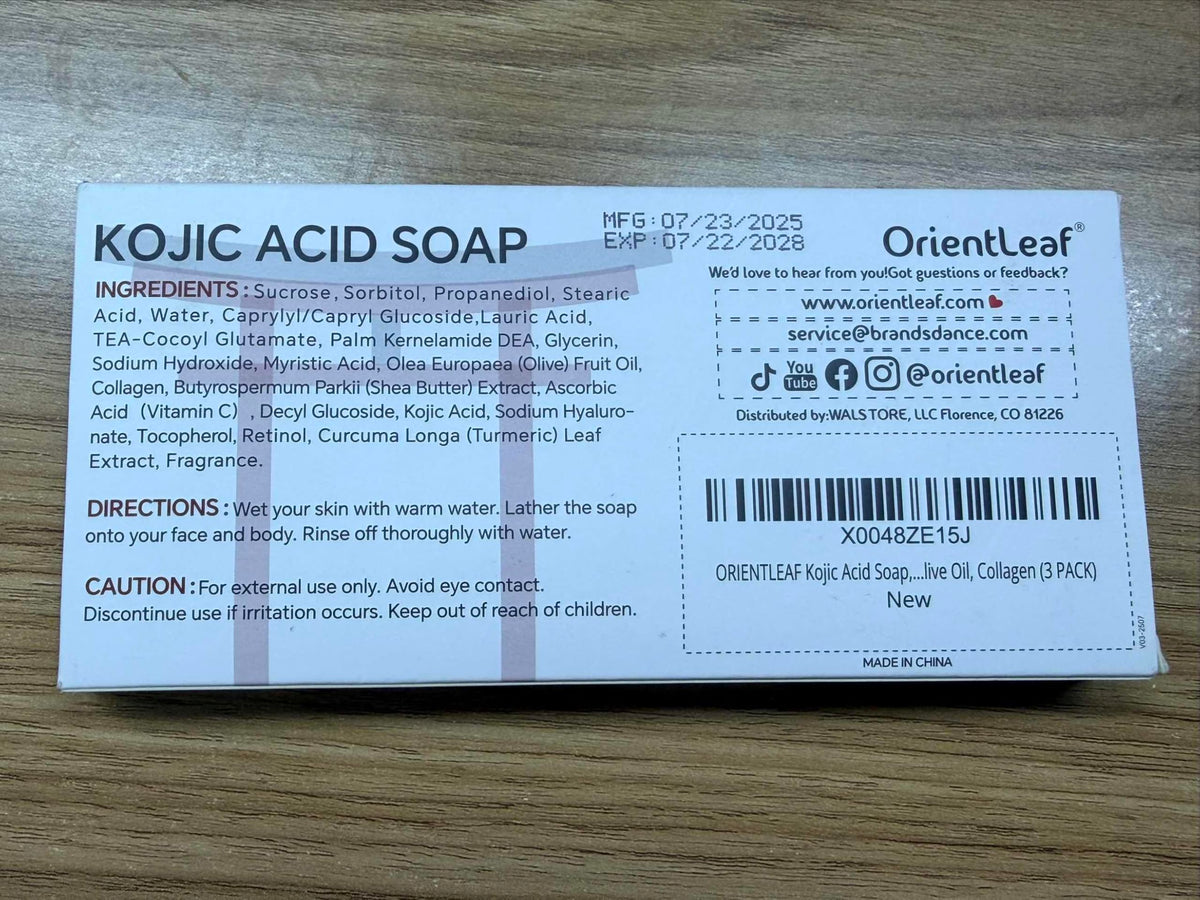 ORIENTLEAF Kojic Acid Soap, Turmeric Soap Bar for Dark Spots, 3 Pack ORIENTLEAF
