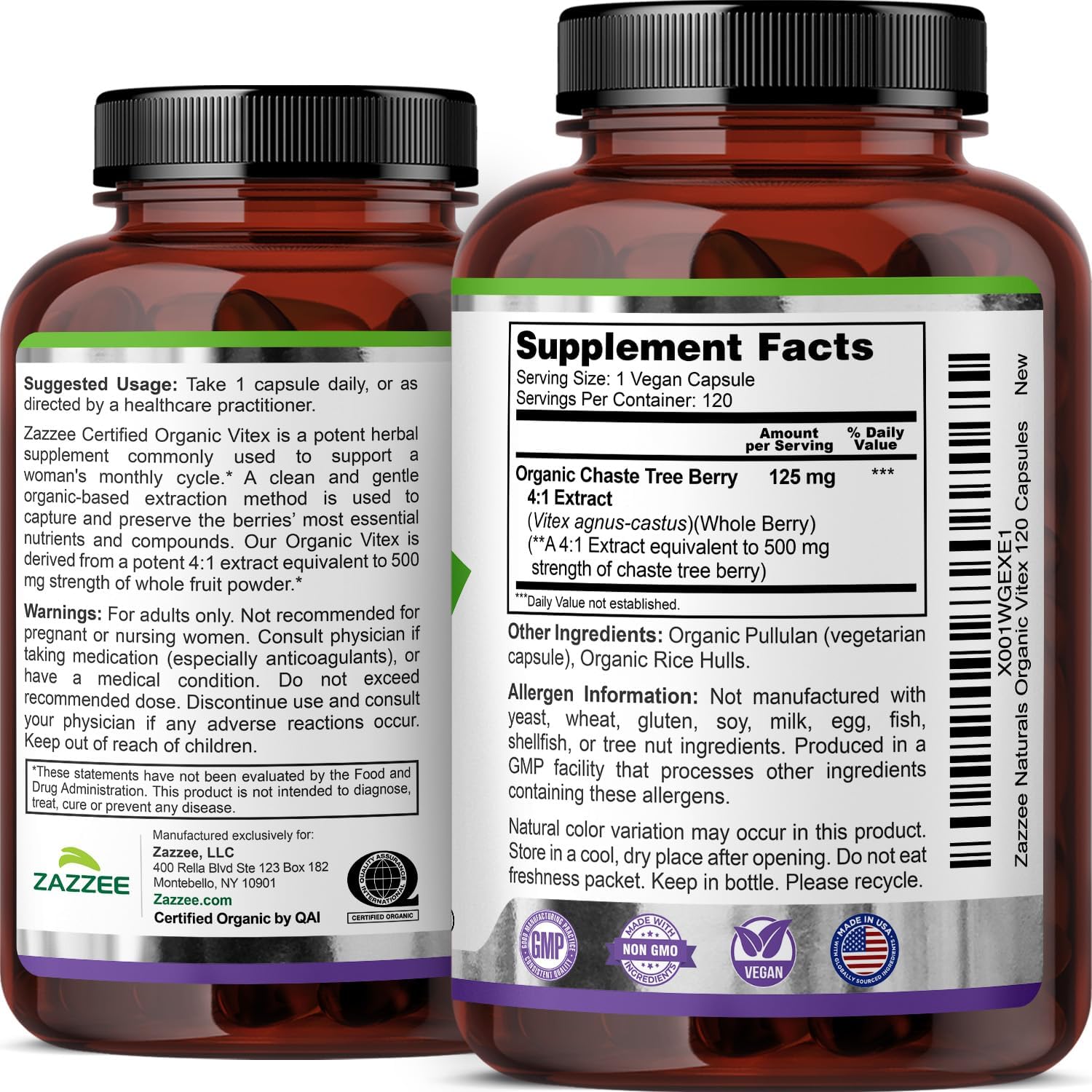 Zazzee USDA Organic Vitex 4:1 Extract, 120 Vegan Capsules, 4 Month Supply | Chaste Berry, Hormonal Balance & Cycle Support for Women, Certified Kosher, Vitex Agnus-Castus, Non-GMO, Made in the USA Gsupps Australia