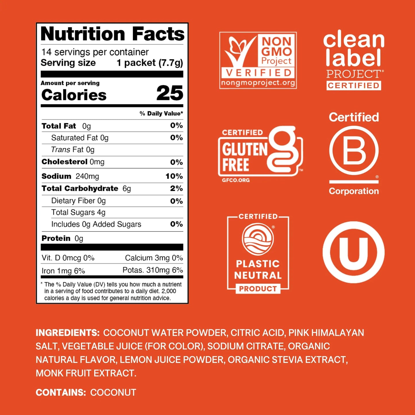 Cure Hydration | Plant-Based Electrolyte Drink Mix | No Added Sugar | FSA-HSA | Dehydration Relief Powder Made with Coconut Water | Non-GMO | Vegan | Pouch of 14 Packets - Blood Orange Cure Hydration