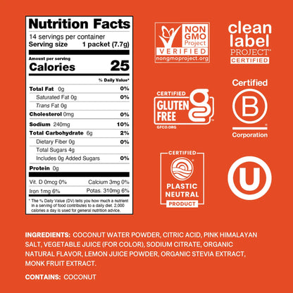 Cure Hydration | Plant-Based Electrolyte Drink Mix | No Added Sugar | FSA-HSA | Dehydration Relief Powder Made with Coconut Water | Non-GMO | Vegan | Pouch of 14 Packets - Blood Orange Cure Hydration