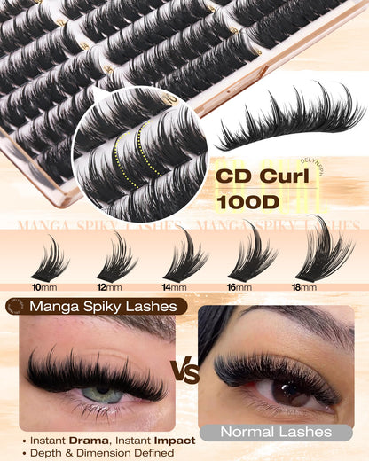 Manga Lash Clusters with Spikes Anime Eyelash Clusters Spiky Wet Delyneph