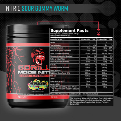 Gorilla Mode Nitric Upgraded Stimulant Free Pre-Workout – Best Tasting and Most Effective Stimulant Free Pre-Workout/Massive Pumps · Vasodilation · Power / 776 Grams (Cherry Blackout)