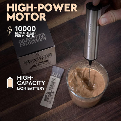 Ancestral Supplements Frother Wand, Rechargeable Electric Hand Mixer, Milk, Coffee, Matcha Latte or Protein Shake Blender, Stainless Steel Handheld Drink Stirrer, Double Whisk, Easy and Fast Frothing