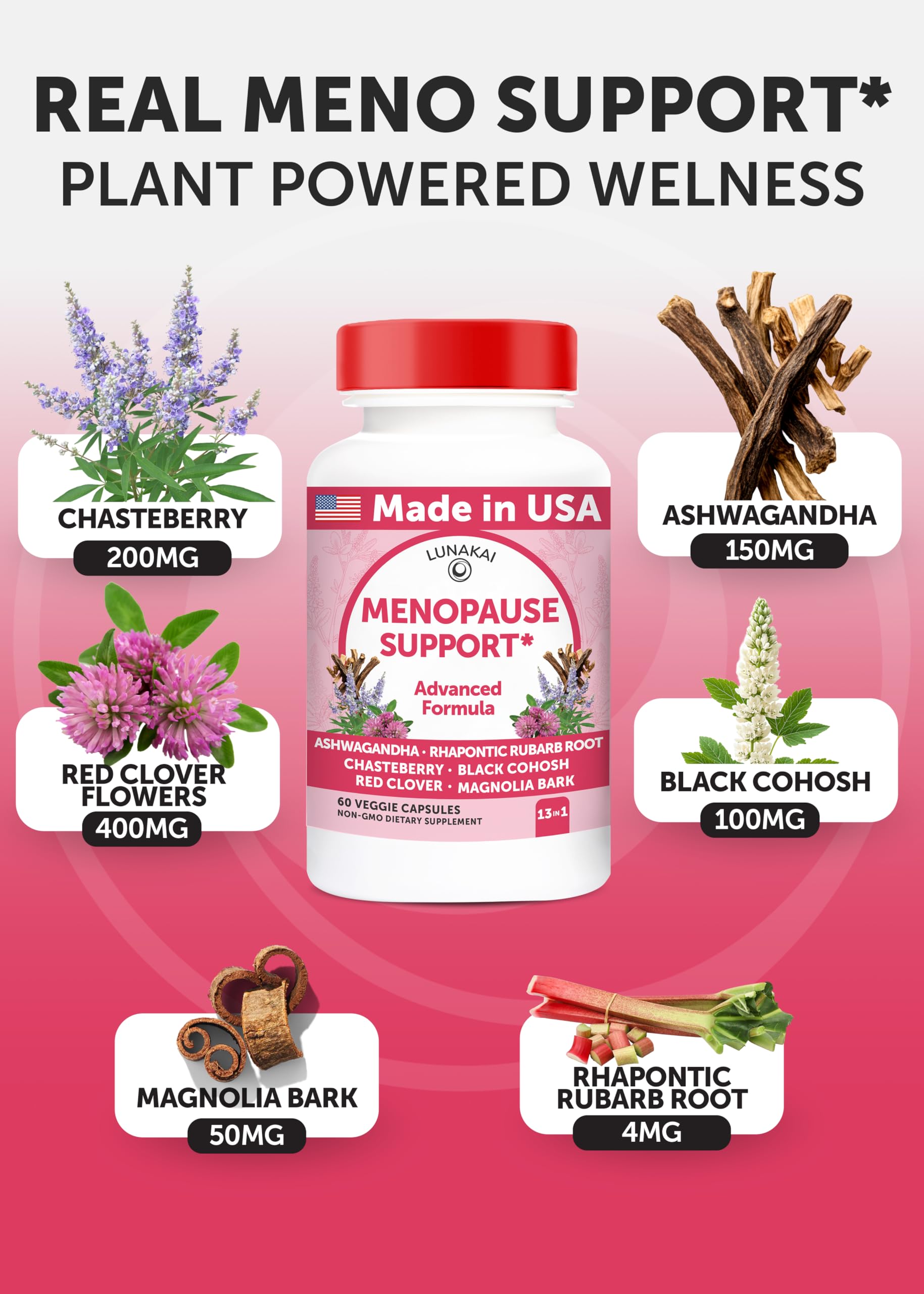 Lunakai USA Made Natural Menopause Supplements for Women – 13-in-1 Menopause Relief for Hot Flashes, Night Sweats, Sleep & Mood Support, 60ct Lunakai buy australia supplements