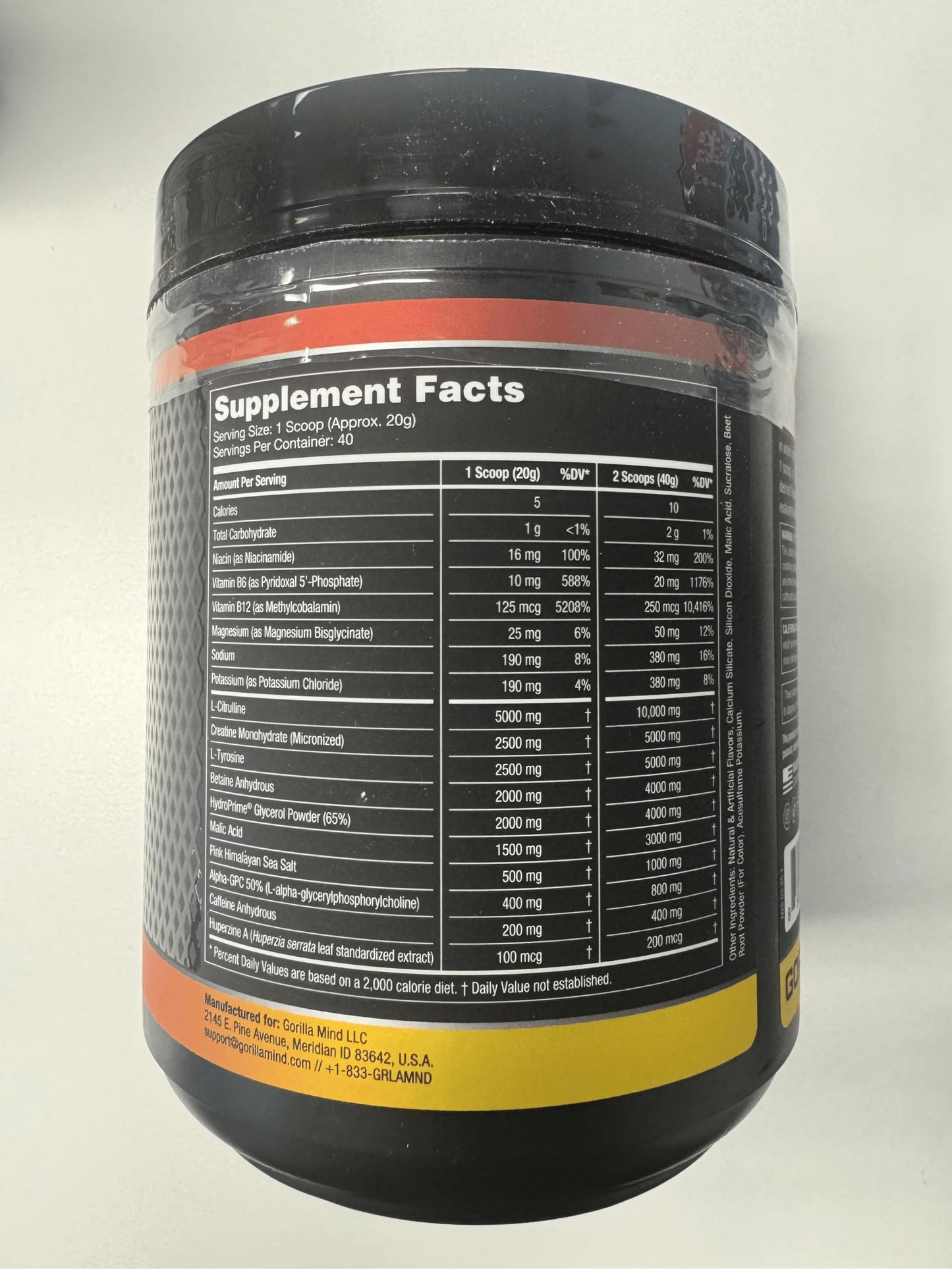 Gorilla Mode Pre Workout - Massive Pumps · Laser Focus · Energy · Power - L-Citrulline, Creatine, L-Tyrosine, Betaine, Hydroprime®, Alpha-GPC, 400mg Caffeine, Huperzine A - 792g (Rocket Frost)