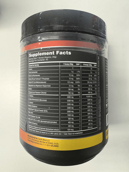 Gorilla Mode Pre Workout - Massive Pumps · Laser Focus · Energy · Power - L-Citrulline, Creatine, L-Tyrosine, Betaine, Hydroprime®, Alpha-GPC, 400mg Caffeine, Huperzine A - 792g (Rocket Frost)