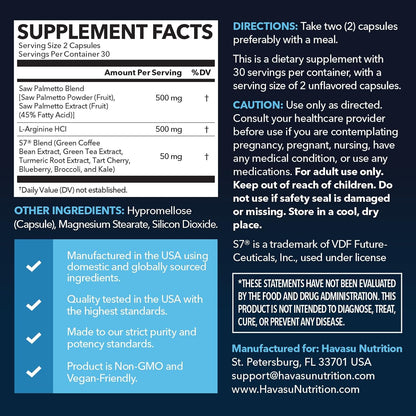 Saw Palmetto and L-Arginine for Men Capsules for Men's Health, 30 Servings | Vegan, Non-GMO Prostate Health Supplements for Men and Nitric Oxide Support, Urinary Tract Function and Endurance Support Gsupps Australia