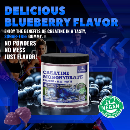 GlucoBio Creatine Monohydrate Gummies (5g) – Pre-Workout Energy & Muscle Growth Support for Men & Women GlucoBio