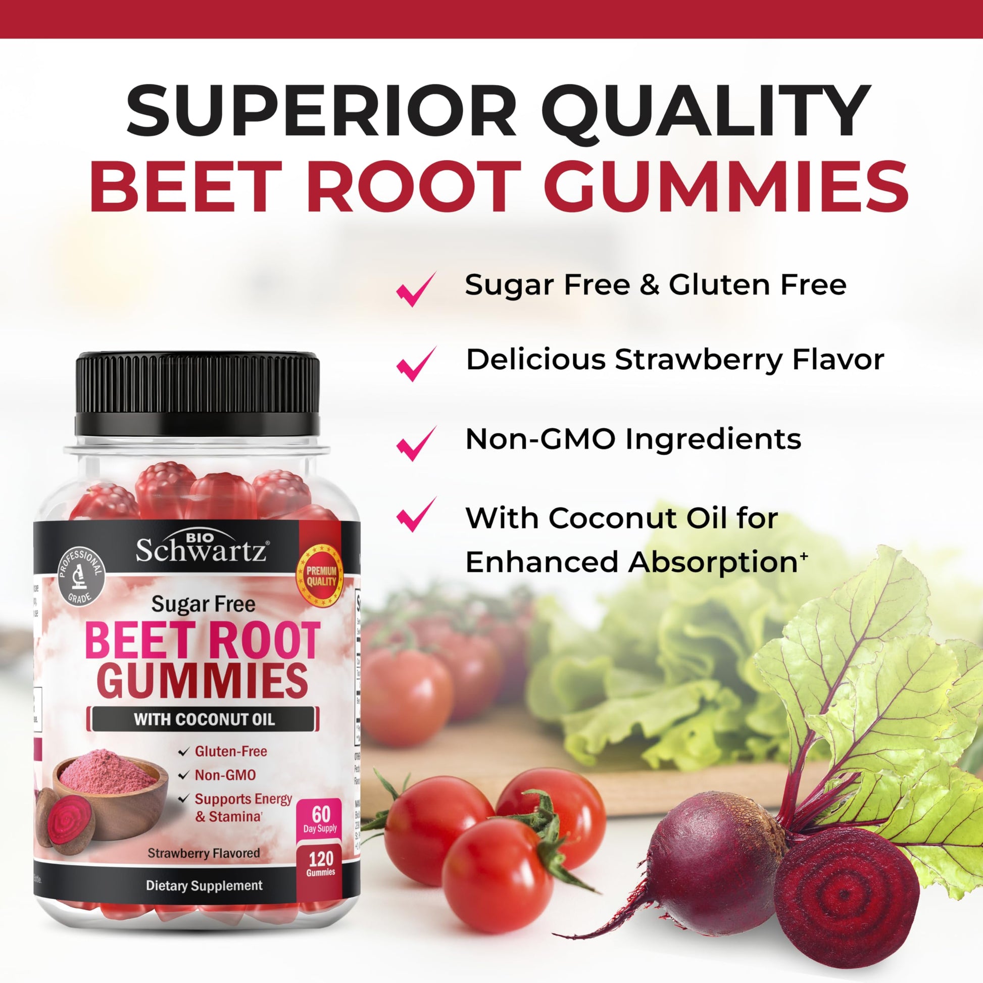 Sugar Free Beet Root Gummies - Nitric Oxide Gummies Infused with Coconut Oil for Highest Absorption - Supports Energy & Whole Body Health BioSchwartz buy australia supplements