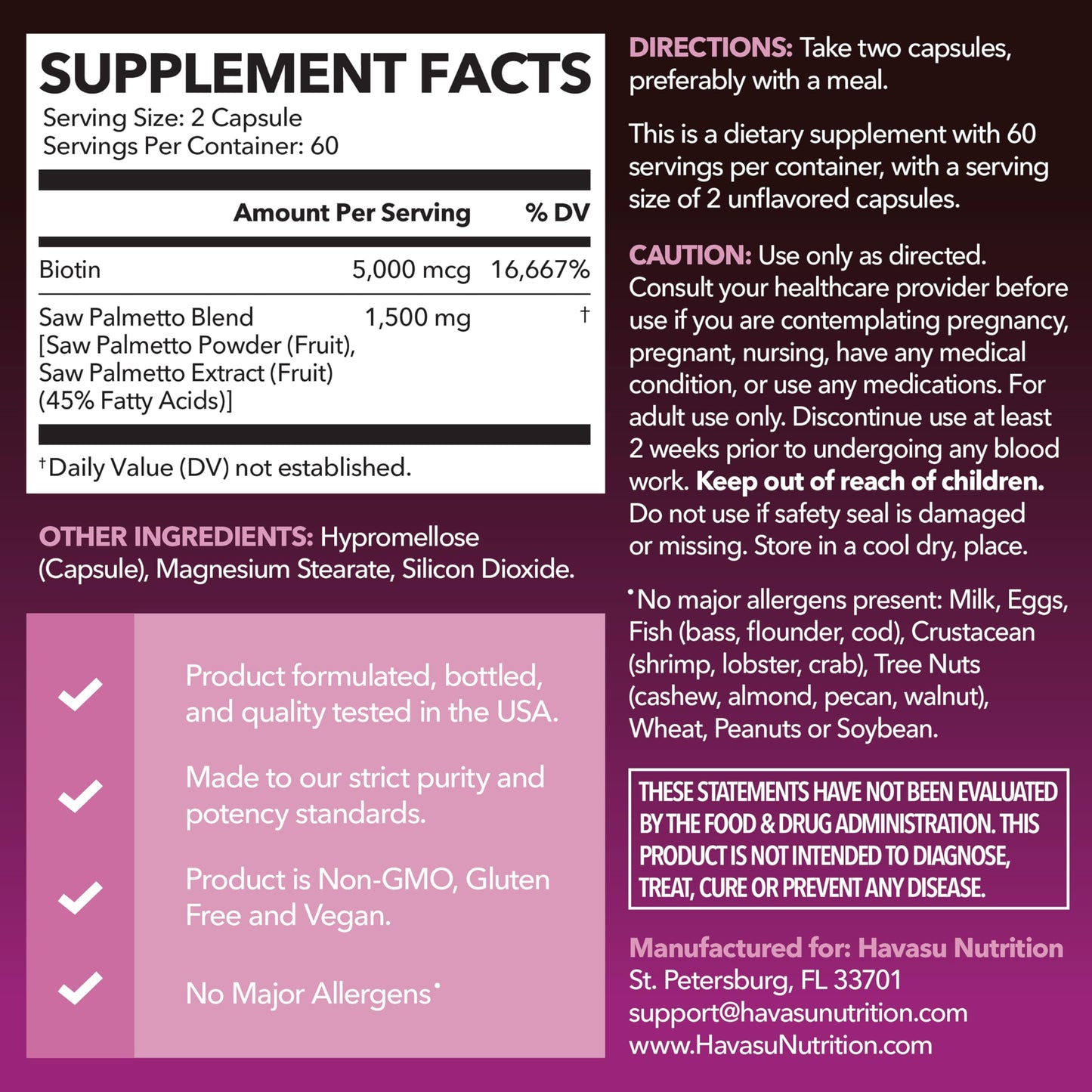 Saw Palmetto for Women with Bitoin 5000mcg Per Serving, 30-Day Supply | Vegan, Non-GMO DHT Blocker for Women for Hair, Skin and Nails, Saw Palmetto Extract with Biotin for Thicker Looking Hair Gsupps Australia