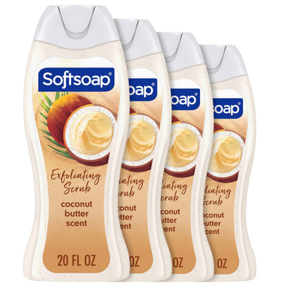 Softsoap Body Wash, Coconut Butter Scrub , Exfoliating Body Wash, 20 Ounce, 4 Pack Softsoap