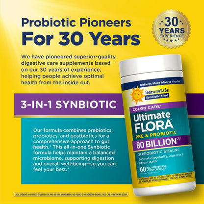Renew Life Extra Care Digestive Probiotic Capsules, 50 Billion CFU Guaranteed, Daily Supplement Supports Immune, Digestive, Respiratory Health(1), L. Rhamnosus GG, Dairy, Soy and Gluten-Free, 90 Count | 90 Vegetarian Capsules | Supports Digestive, Immune Gsupps Australia
