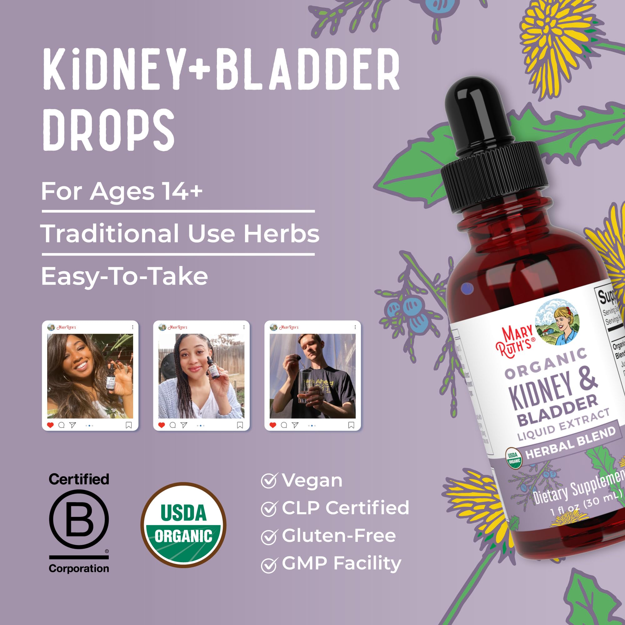 MaryRuth Organics Herbal Supplement Drops | Support Renal & Urinary Systems | Juniper Berry | Cleavers | Dandelion | Hawthorn | Horsetail & Chanca Piedra | Vegan | Non-GMO | 1 Fl Oz MARYRUTH'S buy australia supplements