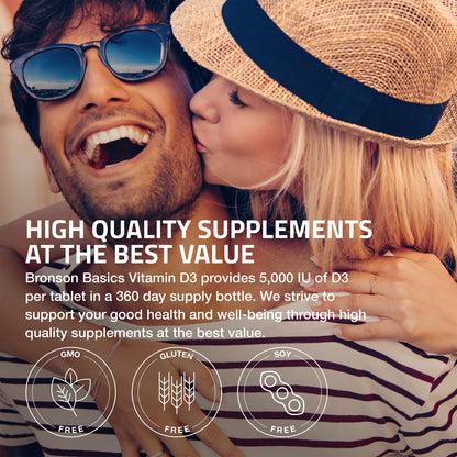 Bronson Vitamin D3 5000iu (125mcg) Healthy Muscle Function and Immune Support, Non-GMO, 360 Tablets Bronson