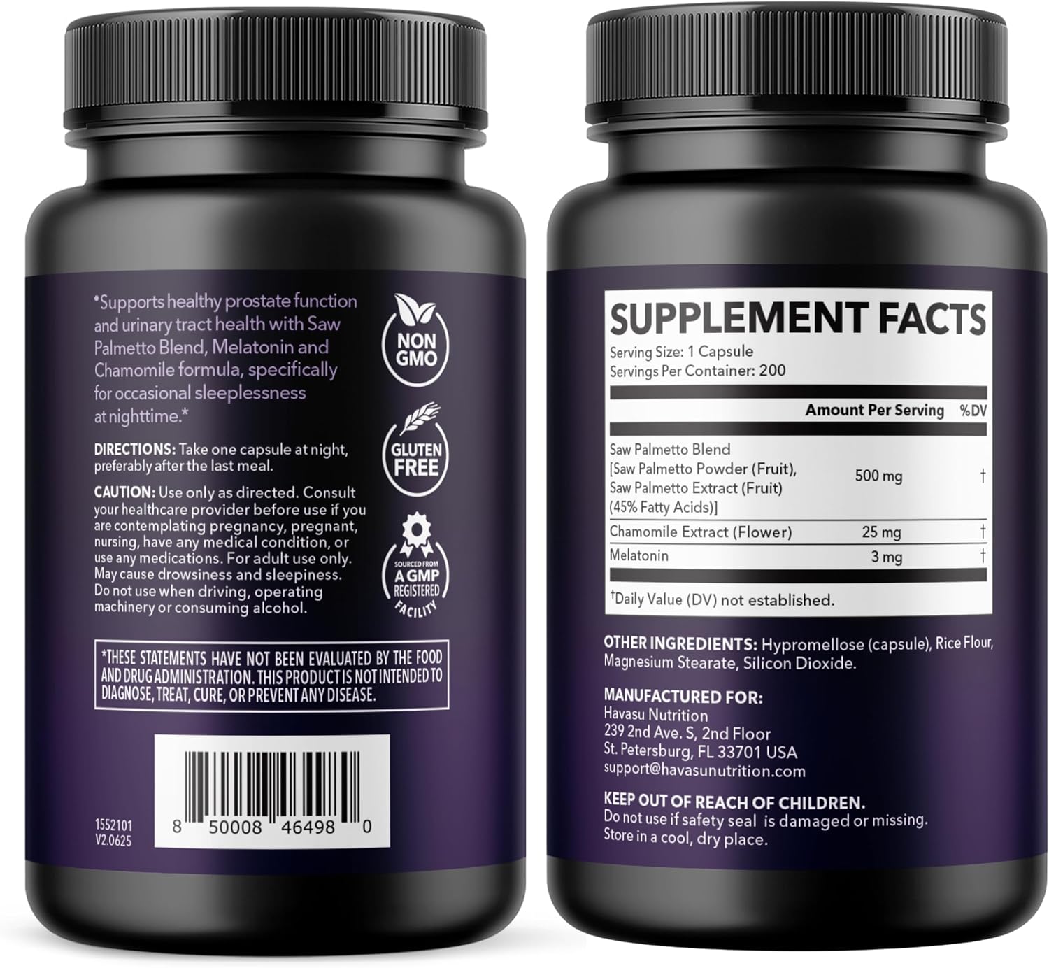 Saw Palmetto PM for Men w/ Melatonin, Nighttime Bladder Support, 200 Count | Vegan, Non-GMO Saw Palmetto Extract & Melatonin to Reduce Urinary Frequency, Prostate Health Supplement, 200 Servings Gsupps Australia