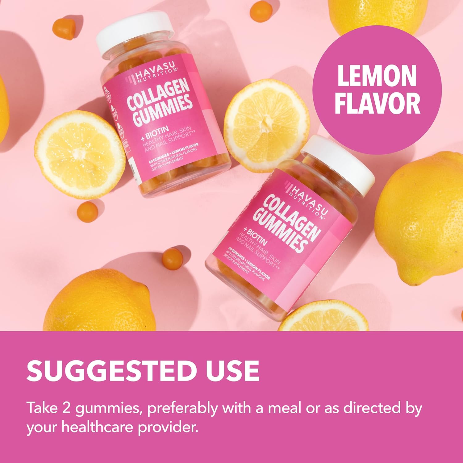 Collagen Gummies With 2500 mcg Biotin, Hair Skin & Nail Support, Lemon | For Women & Men with Biotin, Zinc, Vitamin C & E, Hydrolyzed Collagen, Lemon Flavor, 30 Servings, Hair, Skin & Nail Support Gsupps Australia