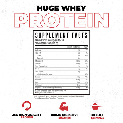 Huge Whey, Protein Powder for Muscle Gain, 25g Protein, 12g EAAs, Supports Muscle Growth, Performance & Recovery (Chocolate Brownie, 30 Servings)