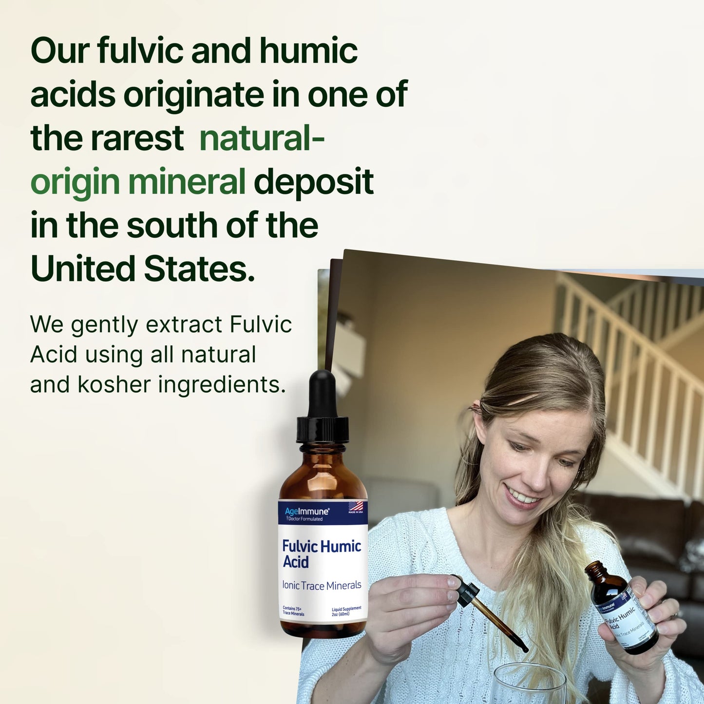 Fulvic Humic Acid 75 + Trace Minerals Liquid Supplement - Plant Derived in USA - Fulvic Acid Minerals Concentrate for Energy, Gut Health and Hydration AgeImmune