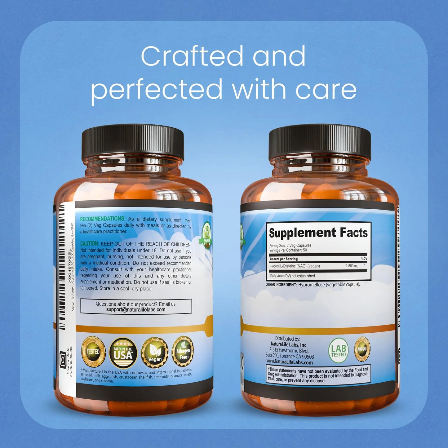 NaturaLife Labs N-Acetyl-L-Cysteine (NAC) 1600 mg – 100 Capsules - Vegan, Non-GMO & Gluten-Free NaturaLife Labs