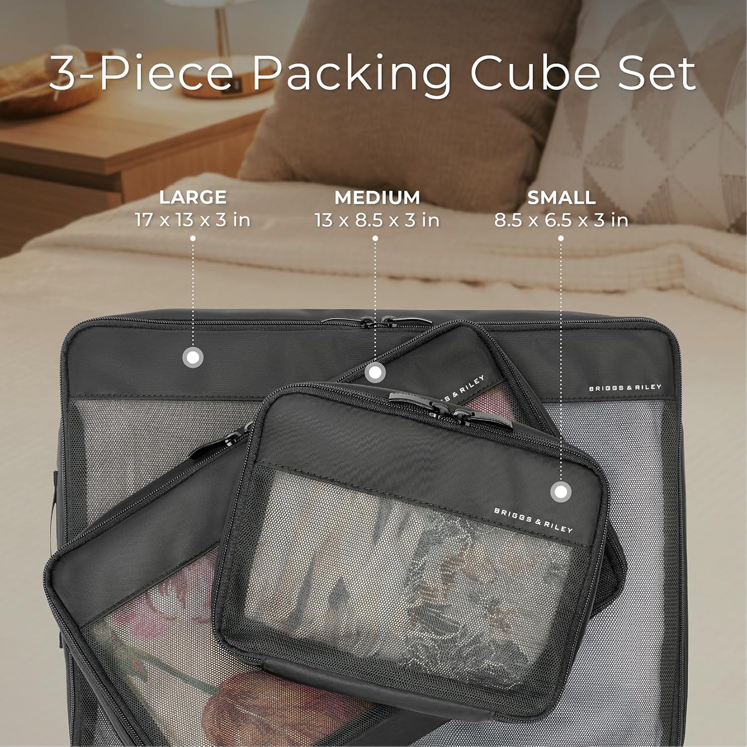 Briggs & Riley Compression Packing Cube Set for Women & Men - Bag Organizer for Checked Suitcase & Luggage, Pack Accessories for Vacation - 3-Piece, Black Gsupps Australia