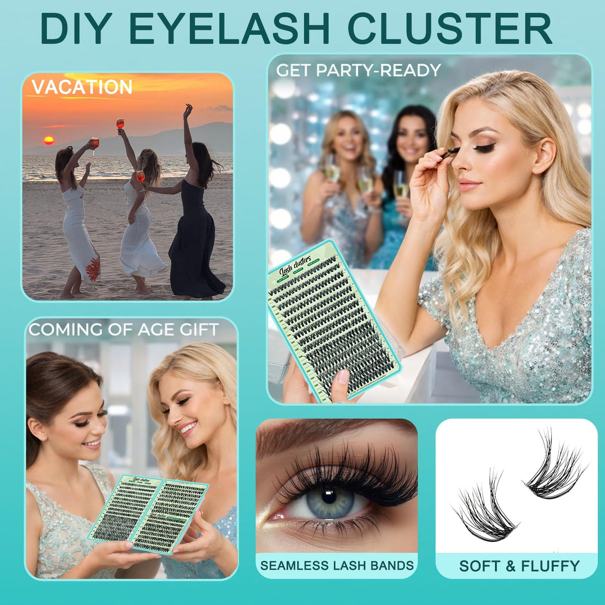 Lash Clusters Kit 30D+40D Natural Wispy Lashes Clusters Eyelash Extensions FebFeb
