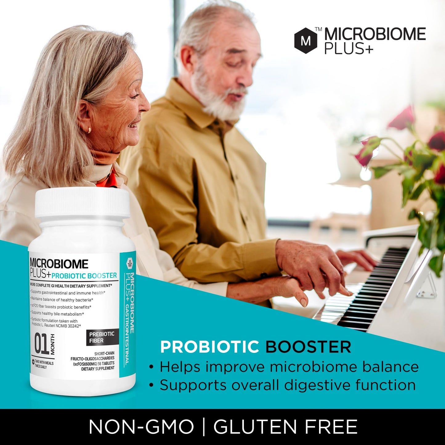 Microbiome Plus Prebiotics scFOS Prebiotic Fiber, Boosts Probiotic Benifits, GI Digestive Supplements, Allergy Safe and Gluten-Free Microbiome Plus