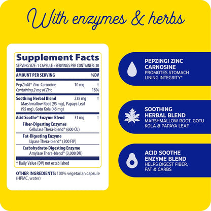 Enzymedica Acid Soothe Supplement for Women & Men - 30 Capsules Gsupps Australia