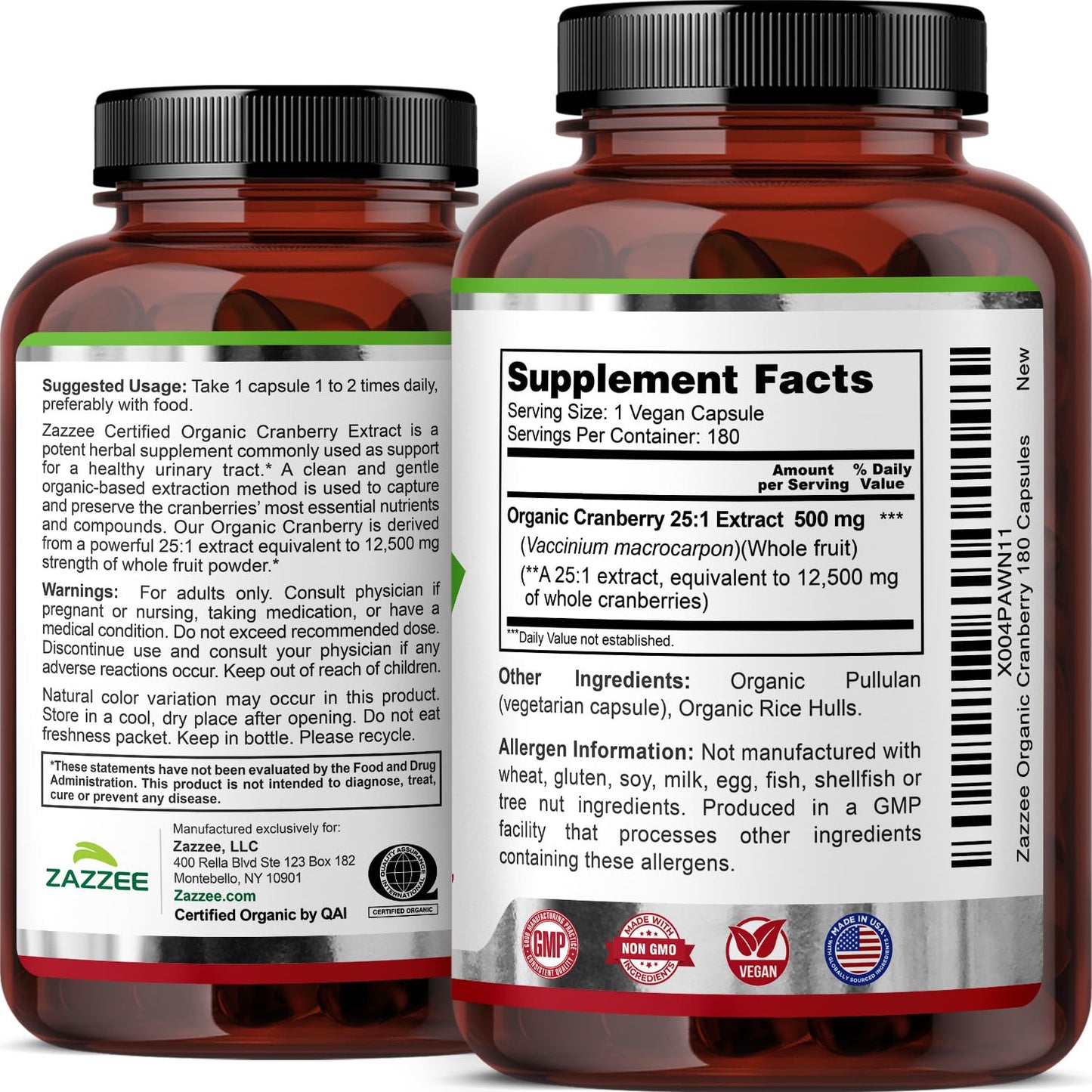 Zazzee USDA Organic Cranberry 25:1 Extract, 500mg per Capsule, 100 Capsules | Vegan, 3+ Month Supply, Certified Kosher, Vaccinium Macrocarpon, Non-GMO, Made in the USA Gsupps Australia