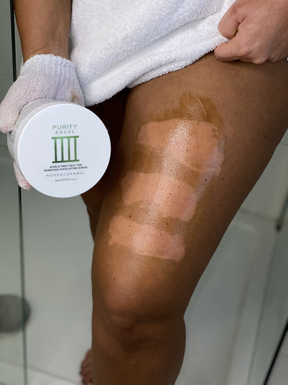Rose & Caramel Purity Excel 60 Second Miracle Express Self Tan Remover & Exfoliating Tan Eraser Body Scrub 14.89 Fl Oz (440ml) Rose & Caramel