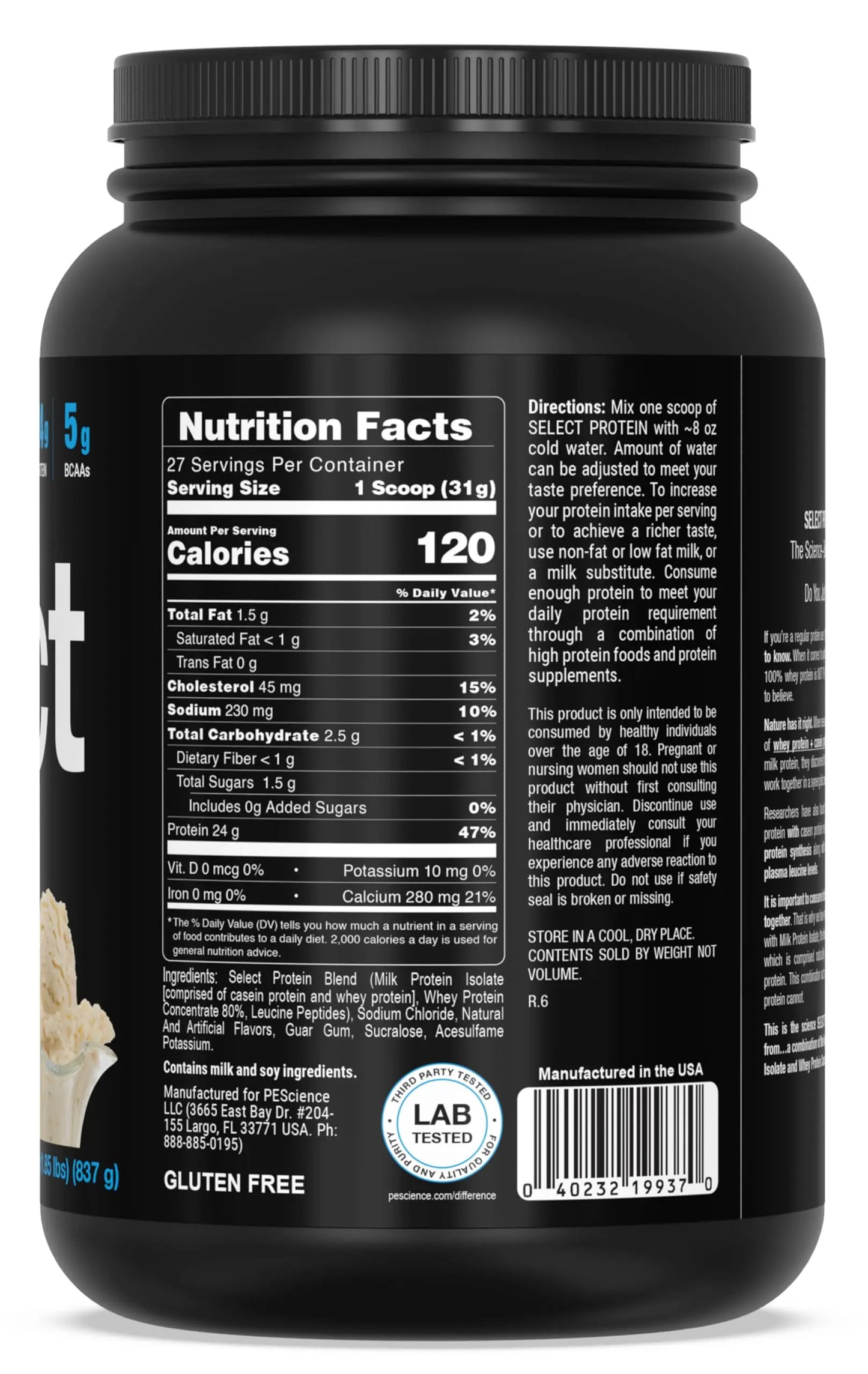 PEScience Select Protein Powder, Whey and Casein Blend, Lean Protein Powder for Women and Men, Low Calorie, Low Carb, Keto Friendly, Gluten Free, Gourmet Vanilla - 27 Servings PEScience