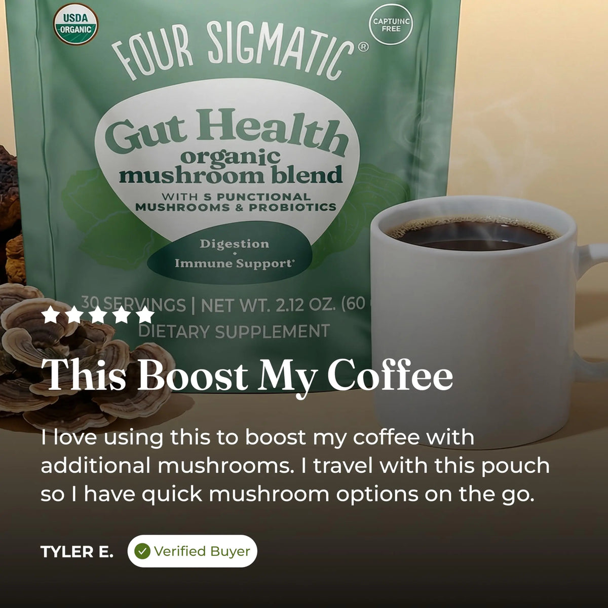 Four Sigmatic Gut Health Mushroom Blend | Organic Mushroom Powder Complex with Turkey Tail, Lion’s Mane, Cordyceps, Chaga, Probiotics and More Four Sigmatic