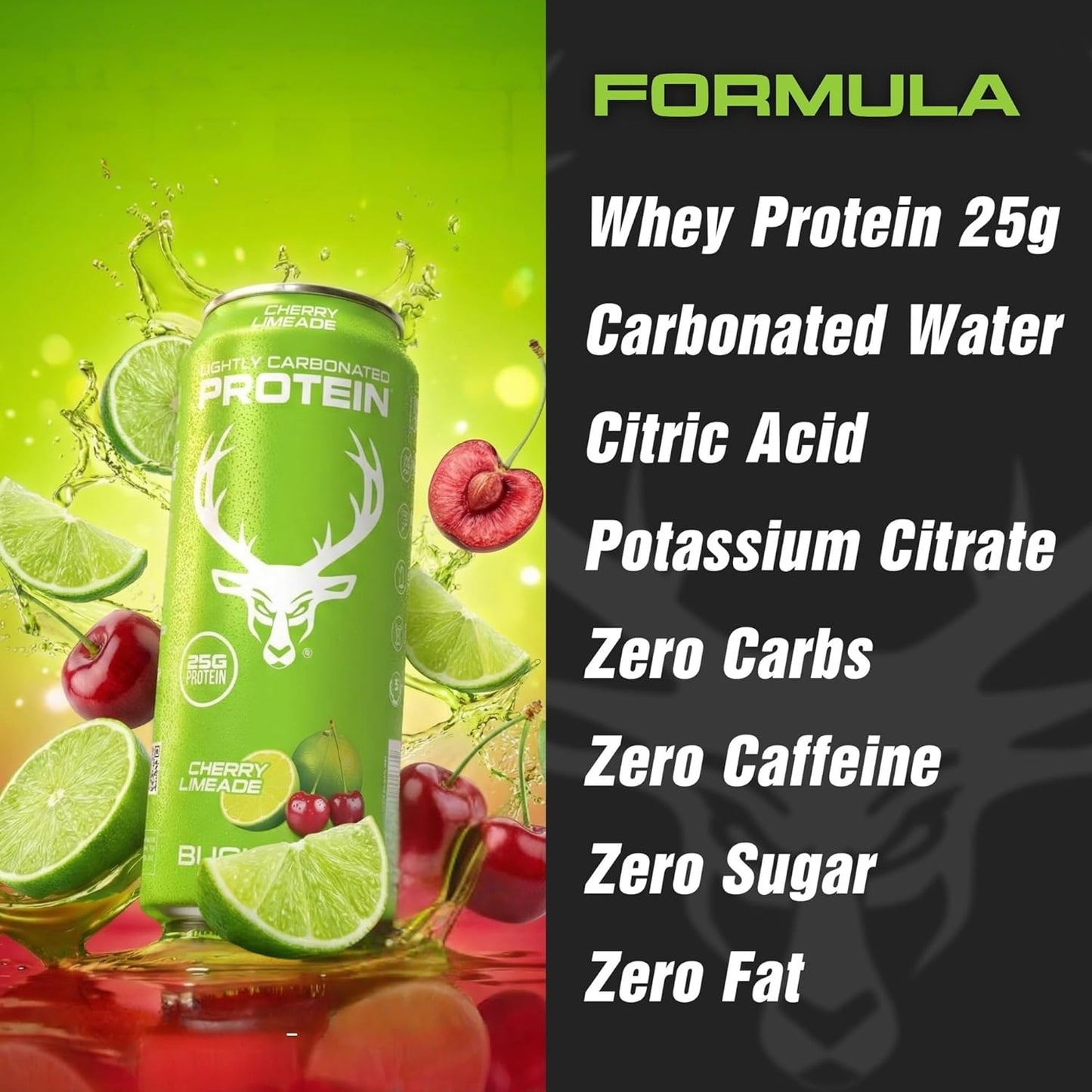 Bucked Up Lightly Carbonated Protein Soda | 25g Whey Isolate - Zero Sugar, Low Calorie, Caffeine Free, Clean Drink | Sparkling Protein Soda - 12 Pack, 16 oz Cans (Cherry Limeade)