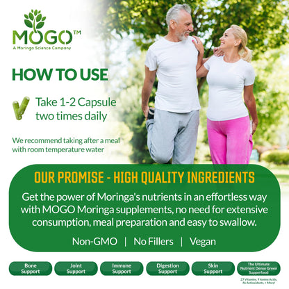 MOGO Moringa Capsules -180 Ct| Boost Energy, Immune, Gut, Joint Support | Made with Pure Organic Moringa Powder Organic Capsules | Made in USA MOGO