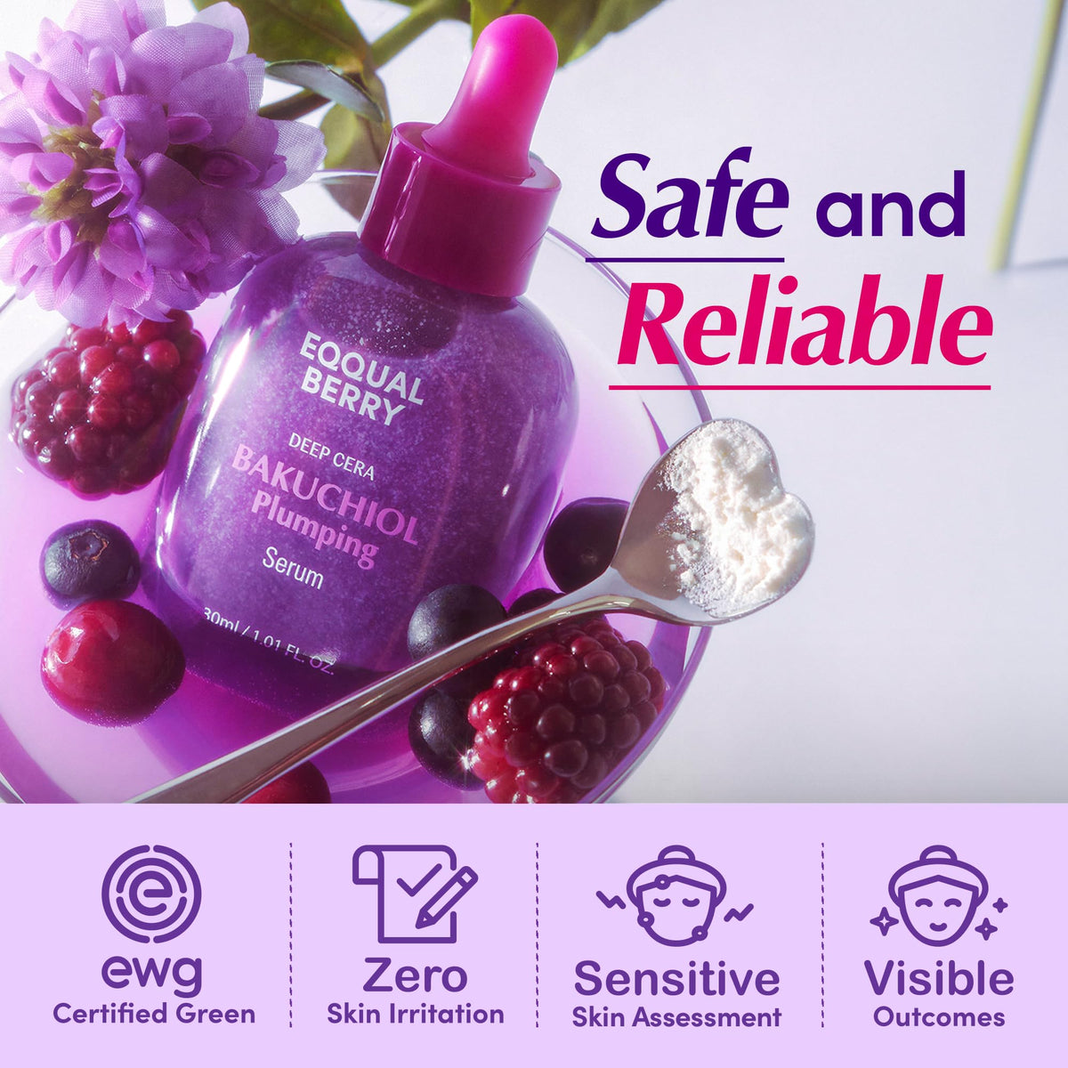 EQQUALBERRY Bakuchiol Plumping Face Serum - Retinol Natural Alternative for Sensitive Skin, with Niacinamide & Hyaluronic Acid, Pore & Wrinkle Korean Skin Care (1.01oz / 30ml) EQQUALBERRY
