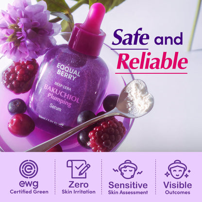EQQUALBERRY Bakuchiol Plumping Face Serum - Retinol Natural Alternative for Sensitive Skin, with Niacinamide & Hyaluronic Acid, Pore & Wrinkle Korean Skin Care (1.01oz / 30ml) EQQUALBERRY