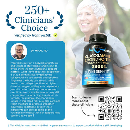 Glucosamine Chondroitin MSM Collagen | HSA | Joint Support Supplement 2800 mg | Made in USA | FSA Approved Product Items | Flexibility Nutritional Vitamins NUTRAHARMONY