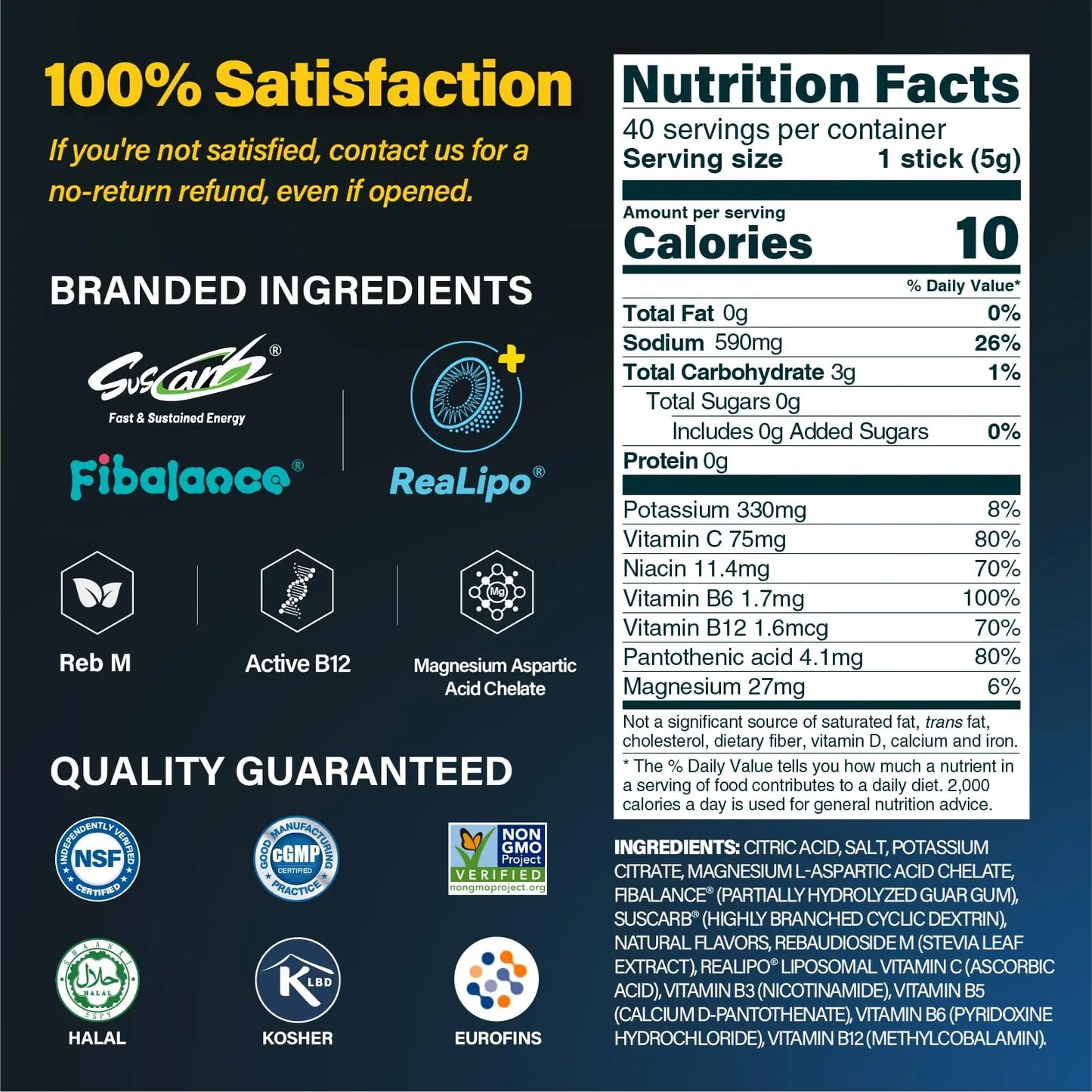 ZestLytes 40 Sticks Sport Hydration Sugar Free Electrolyte Packets, High Sodium Low Calorie Electrolyte Powder Drink Mix, Liquid Daily IV Flavors ZestLytes