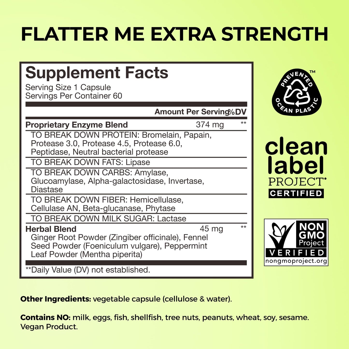 HUM Flatter Me Extra Strength Digestive Enzymes for Women, Men, Digestive Gut Bloating Supplement, Ginger, Peppermint Leaf, Fast Acting Anti Bloat Pills Multi Enzyme for Debloating, 60 Capsules