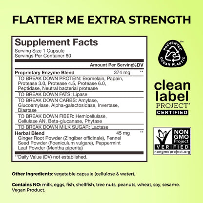 HUM Flatter Me Extra Strength Digestive Enzymes for Women, Men, Digestive Gut Bloating Supplement, Ginger, Peppermint Leaf, Fast Acting Anti Bloat Pills Multi Enzyme for Debloating, 60 Capsules
