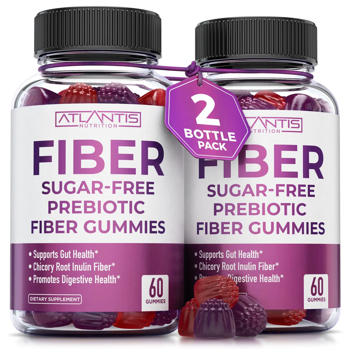 Atlantis Nutrition Sugar Free Fiber Gummies for Adults - 5G Fiber Supplement Formulated with 5.4G Prebiotic Digestive Blend/Serving - Supports Gut Health & Healthy Digestion Atlantis Nutrition