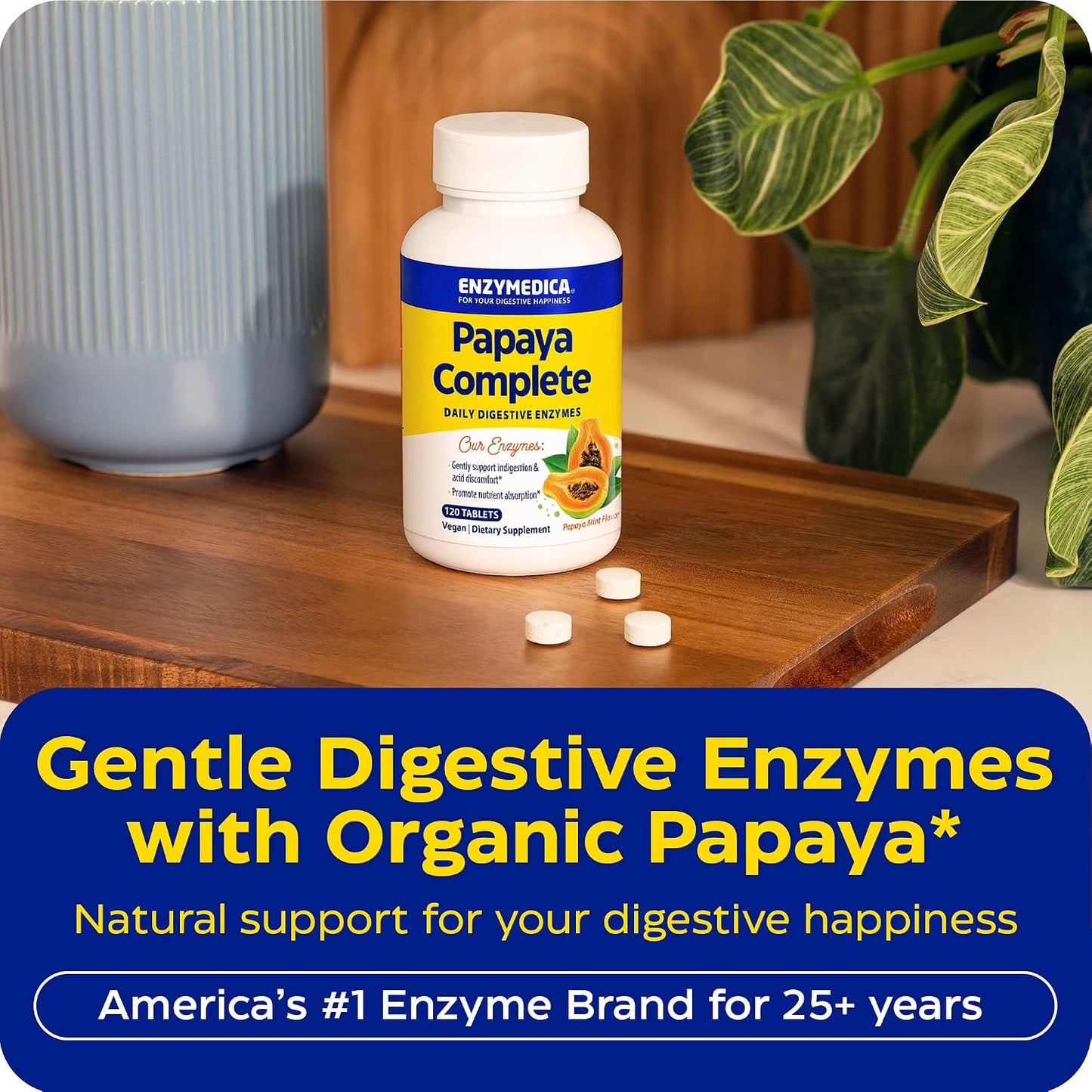 Enzymedica Papaya Complete - Papaya Enzymes Chewable, Digestive Enzyme Supplement for Women and Men, Digestion & Gut Health Support, High Potency Bromelain & Papain, Vegan, Gluten Free - 120 Tablets Gsupps Australia
