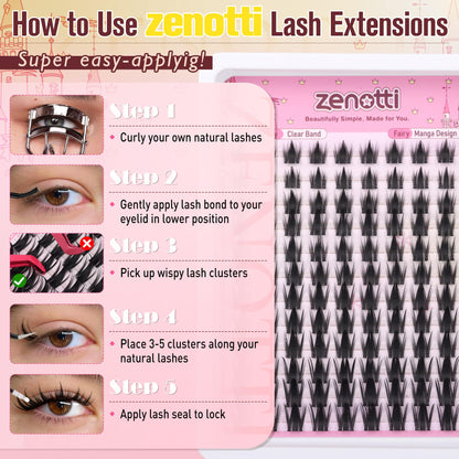 Manga Lash Clusters with Spikes Anime Lashes Cluster Natural Cluster Eyelash Extensions Wispy Spiky Fairy Individual Lashes Invisible Clear Band DIY Lash Extensions 10-16MM 120PCS by zenotti zenotti