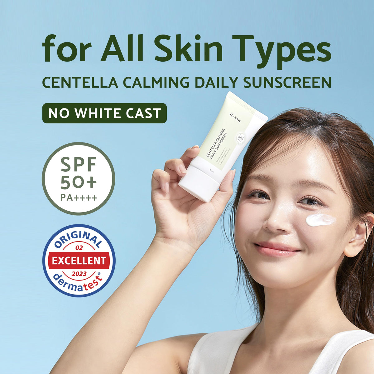 IUNIK Centella Calming Moisture Daily Sunscreen SPF 50+ PA++++ Matte & No White Cast Centella Asiatica Dry Oily Sensitive Vegan Korean Skincare IUNIK