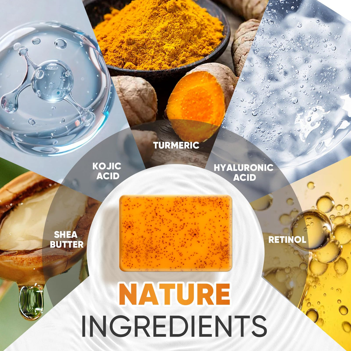 OAKDOLCHE 5 Pcs 80g Turmeric Kojic Acid Soap Bars with 2 Foaming Mesh Nets OAKDOLCHE