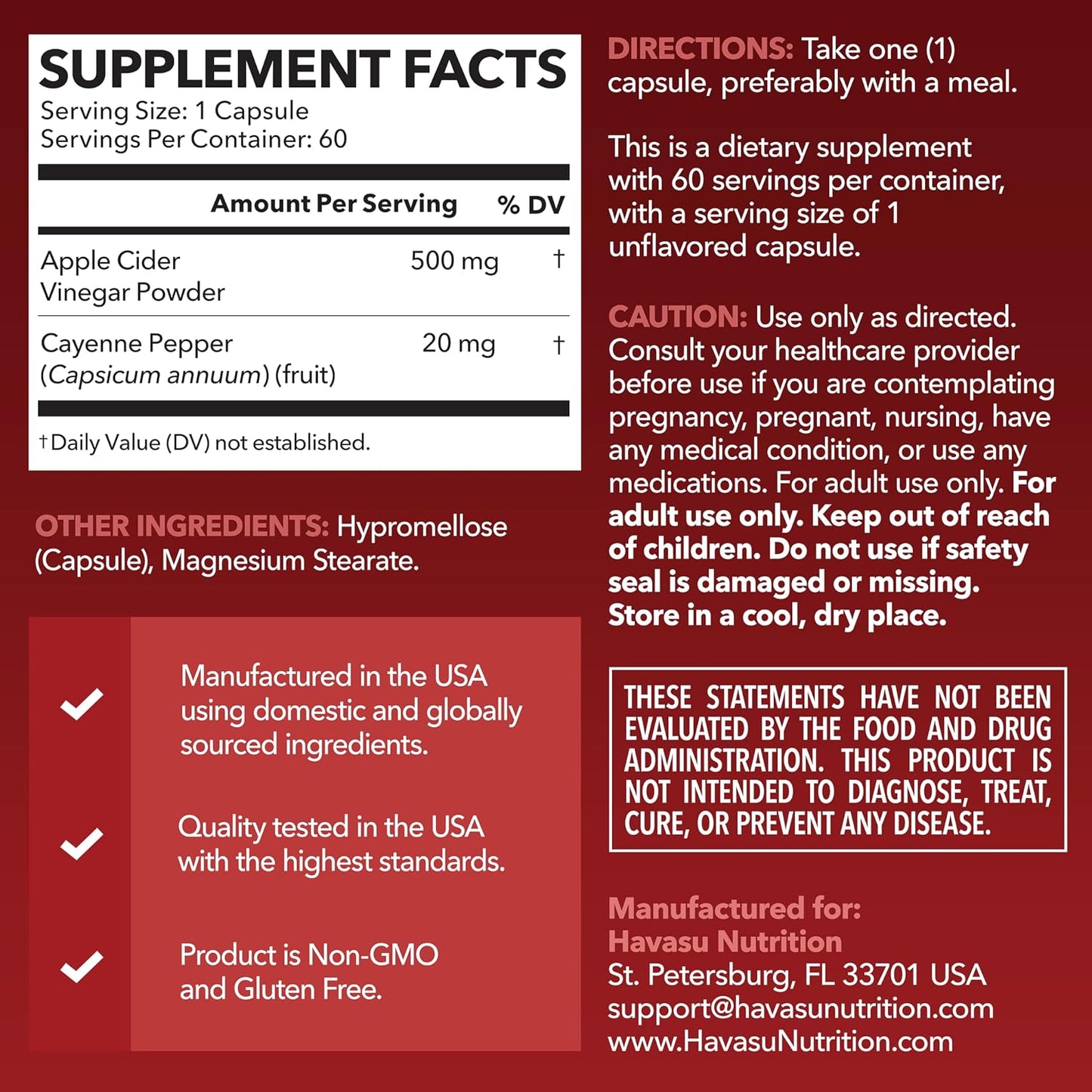 Apple Cider Vinegar Capsules with Cayenne Pepper, 60 Count, 2-Month Supply | 500mg ACV Per Serving for Appetite, Cravings, and Bloating Relief, Vegan, Non-GMO, Easy-to-Take Capsules, 60-Day Supply Gsupps Australia