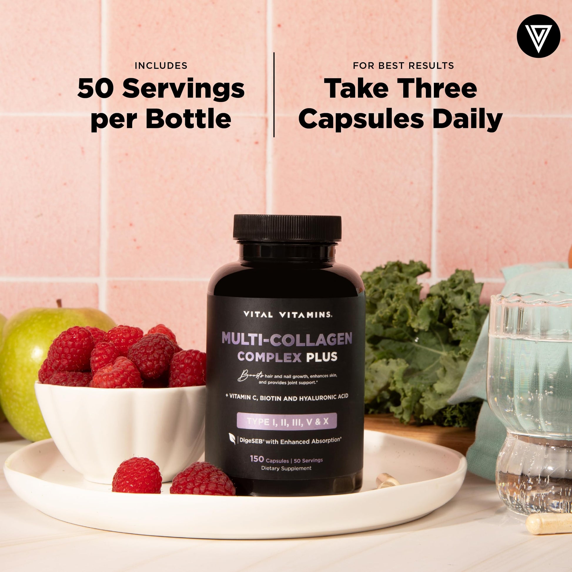 Vital Vitamins Multi Collagen Complex Plus - with Biotin, Hyaluronic Acid, Vitamin C - Type I, II, III, V, X - for Women & Men - Hair, Skin, Nails Beauty Complex - 150 Capsules Vital Vitamins buy australia supplements