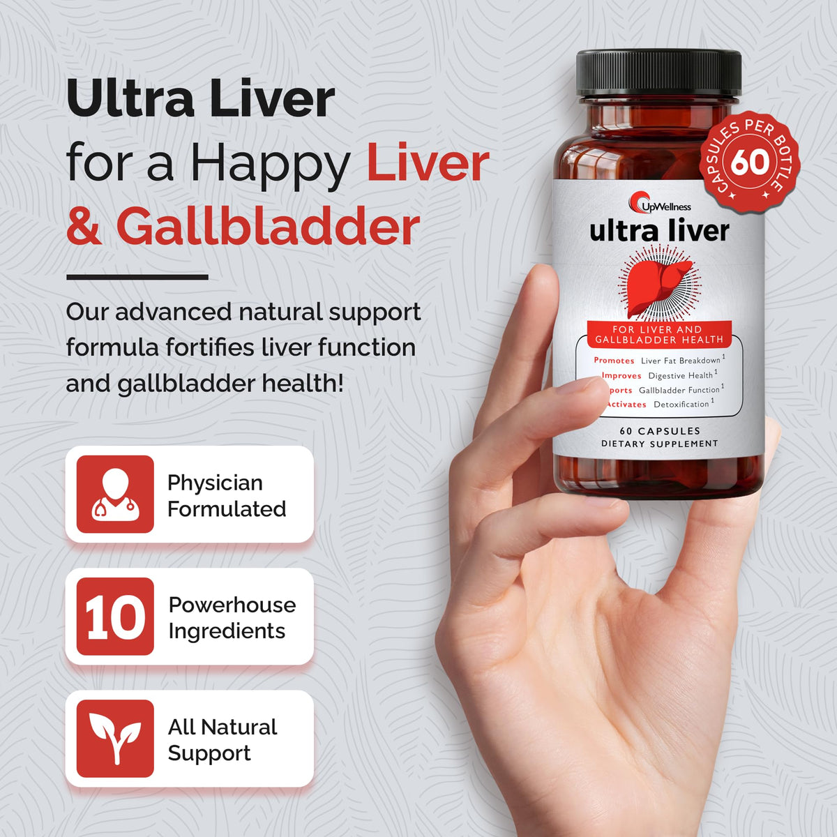UpWellness Ultra Liver Supplement for Liver Support and Gallbladder Support - Powered by TMG, NAC Milk Thistle, and More UpWellness